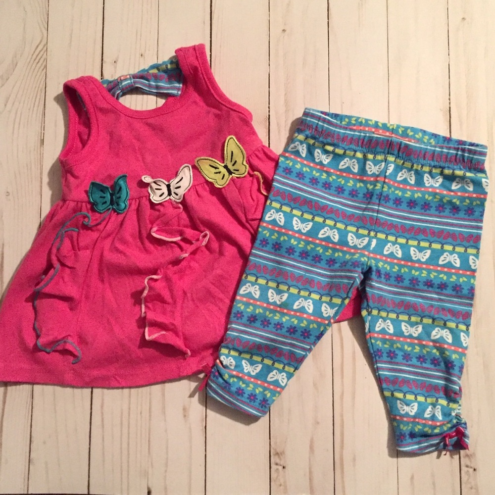 Pink Blue Butterfly Tunic Top Pants Set Baby Girl